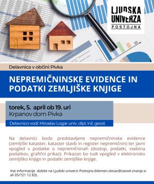 Vabljeni na delavnico o nepremičninskih evidencah in zemljiški knjigi tudi v Pivko 1